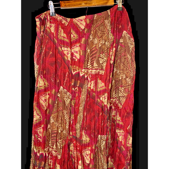 Ruby Rd Maxi Skirt Crinkle Pull On Long Red Tan Romantic Boho Western Y2K New 14 - Picture 3 of 9
